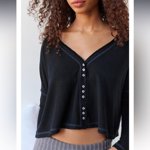 Urban Outfitters Tops - UO Out From Under BouncePlush Chloe Button-Up Top, Black, Large, NWT